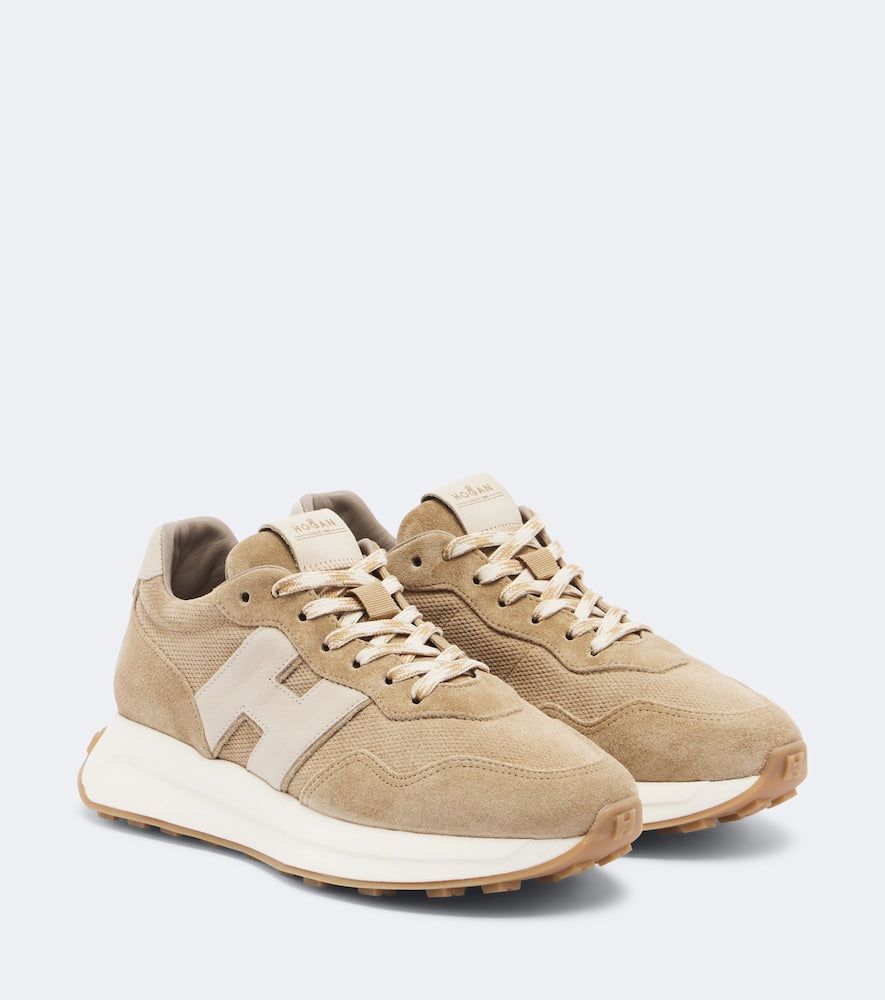 Hogan H641 leather-trimmed suede sneakers