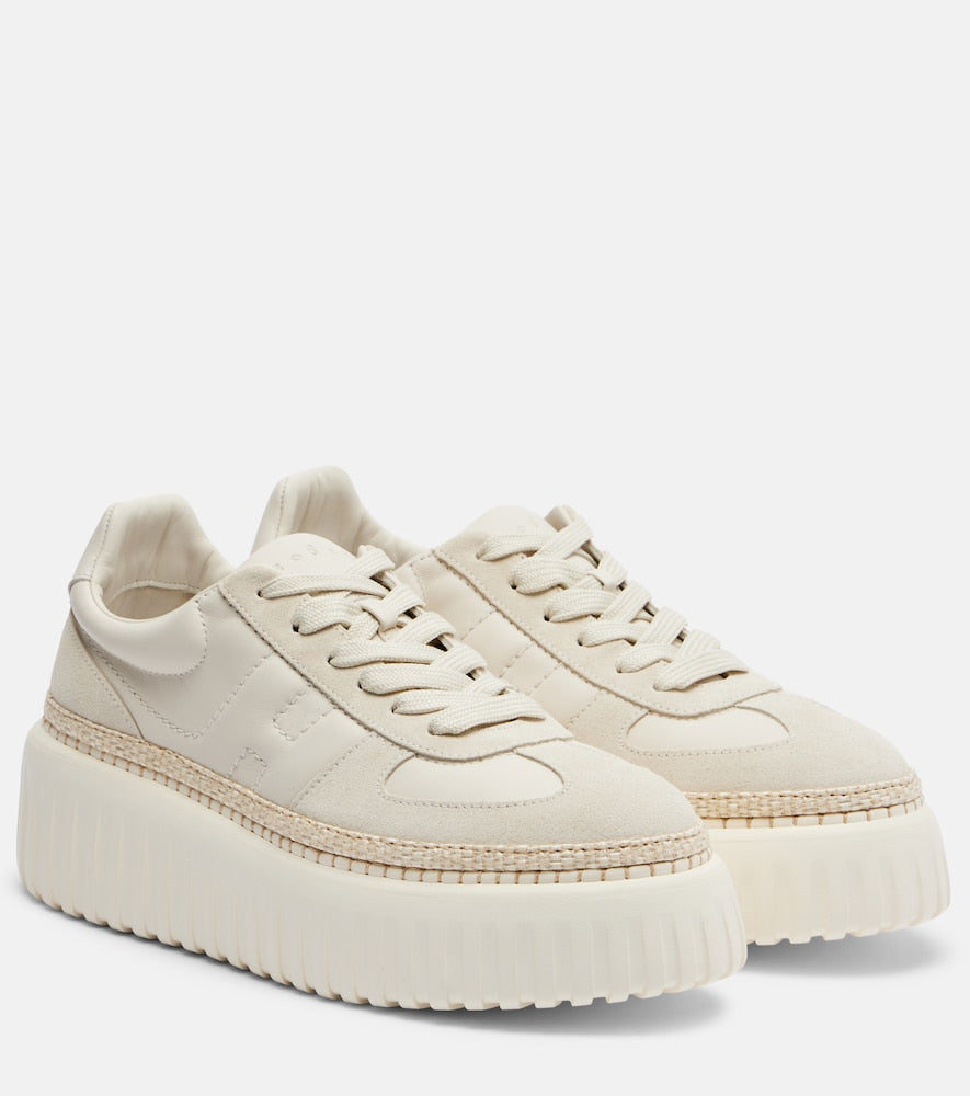Hogan H710 H-Stripes leather and suede platform sneakers