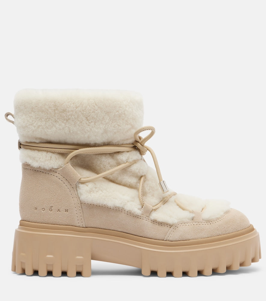 Hogan Hogan H700 shearling-trimmed suede ankle boots