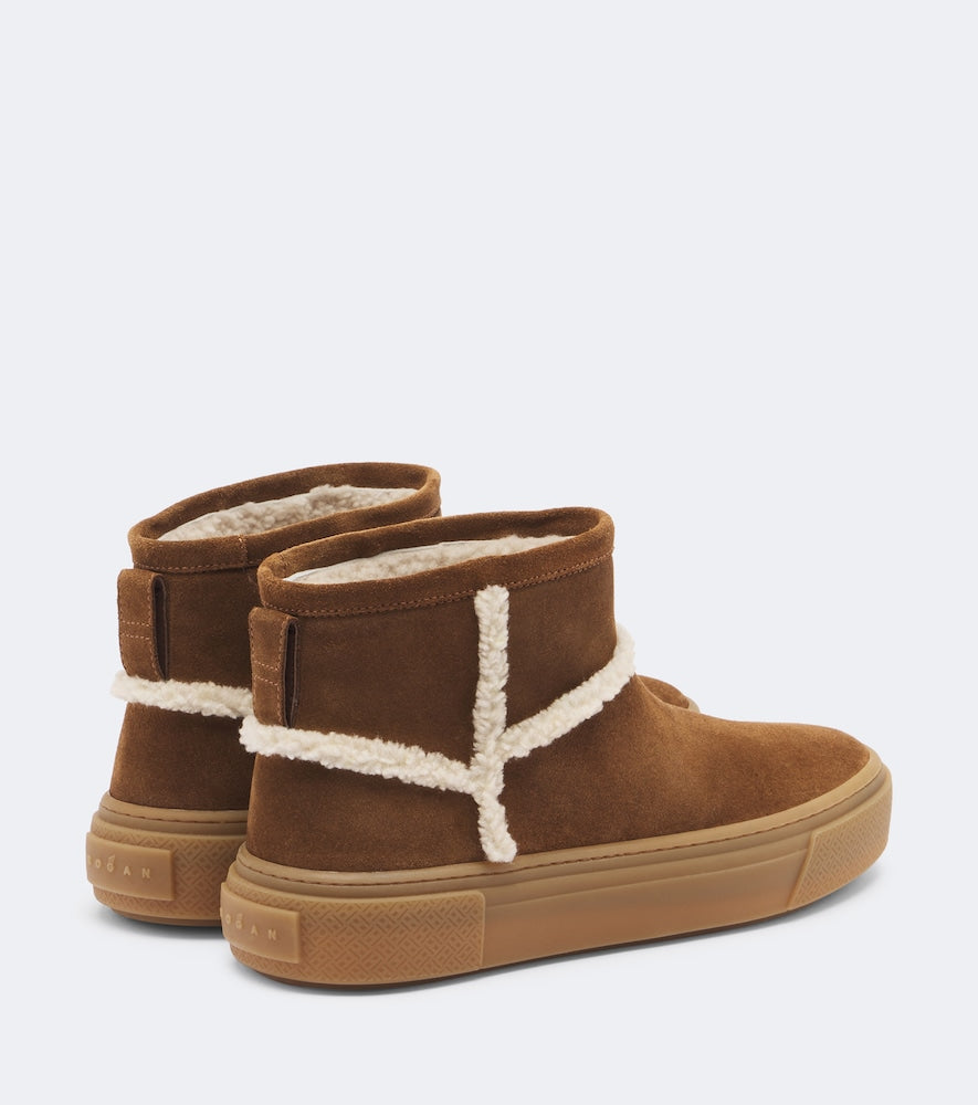Hogan H705 shearling-trimmed suede ankle boots (Brown) - Flat Boots