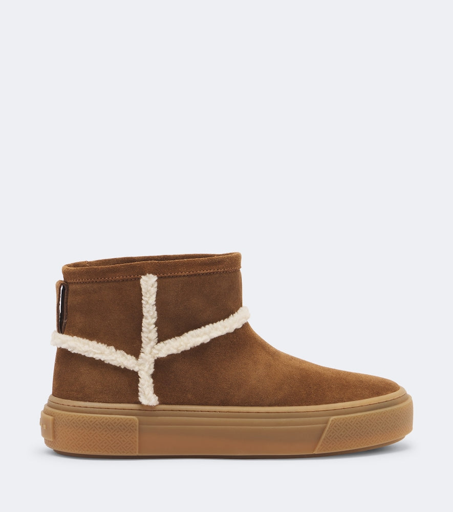 Hogan H705 shearling-trimmed suede ankle boots (Brown) - Flat Boots
