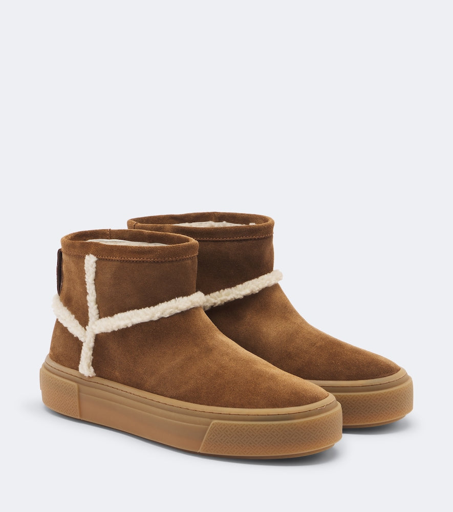 Hogan H705 shearling-trimmed suede ankle boots (Brown) - Flat Boots