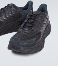 Hoka One One Clifton LS leather-trimmed mesh sneakers