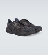 Hoka One One Clifton LS leather-trimmed mesh sneakers