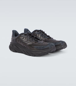 Hoka One One Clifton LS leather-trimmed mesh sneakers