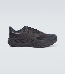 Hoka One One Clifton LS leather-trimmed mesh sneakers