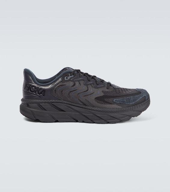 Hoka One One Clifton LS leather-trimmed mesh sneakers