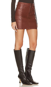 Hudson Jeans Cargo Faux Leather Viper Skirt in Cognac