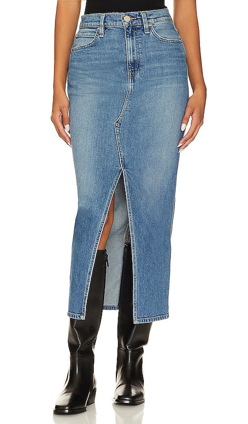 Hudson Jeans Reconstructed Midi Skirt in Blue - Hudson Jeans - Jupe mi-longue reconstituée en bleu - Hudson Jeans 蓝色重构中长半身裙 - Hudson Jeans Reconstructed Midirock in Blau - Hudson Jeans 리컨스트럭티드 미디 스커트 블루 색상 - Gonna longuette ricostruita Hudson Jeans in blu