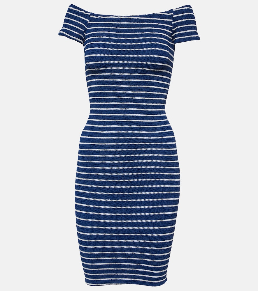 Hunza G Grace striped off-shoulder midi dress. Hunza G Grace 条纹露肩中长连衣裙