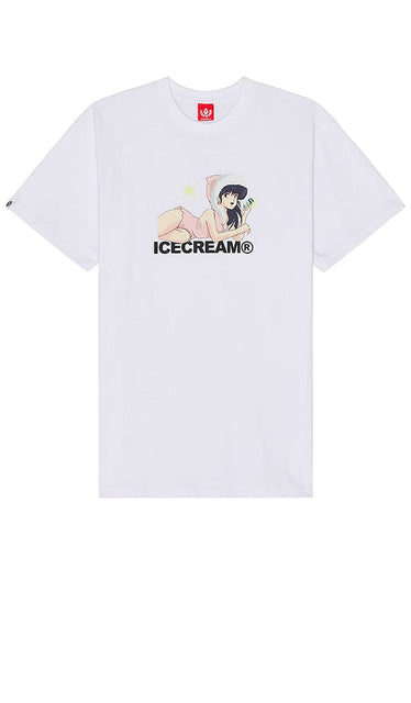 ICECREAM Coat Short Sleeve Tee in White - ICECREAM Manteau T-shirt à manches courtes en blanc - ICECREAM 白色外套短袖 T 恤 - ICECREAM Coat Kurzarm-T-Shirt in Weiß - ICECREAM 코트 반팔 티셔츠 화이트 색상 - T-shirt a maniche corte con cappotto GELATO in bianco