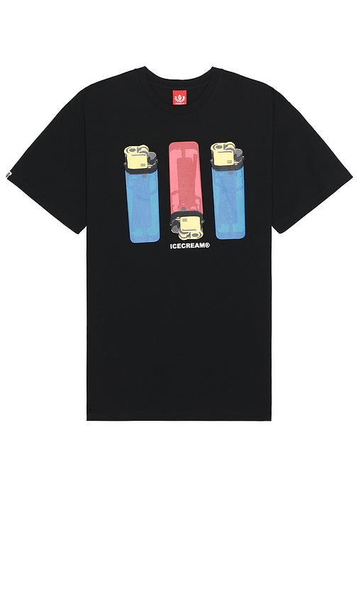 ICECREAM Flame On Tee in Black - T-shirt flamme ICECREAM en noir - 黑色冰淇淋冰淇淋火焰 T 恤 - ICECREAM Flame On T-Shirt in Schwarz - ICECREAM 플레임 온 티셔츠 - T-shirt con fiamma GELATO in nero