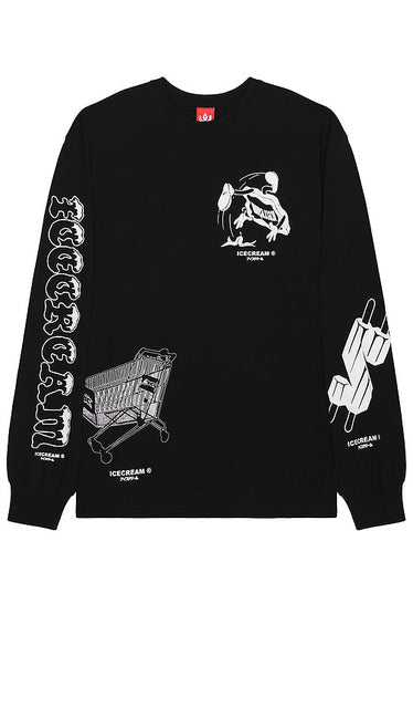 ICECREAM Loosie Long Sleeve Tee in Black - ICECREAM Loosie T-shirt à manches longues en noir - ICECREAM Loosie 黑色长袖 T 恤 - ICECREAM Loosie Langarm-T-Shirt in Schwarz - ICECREAM Loosie 긴팔 티셔츠 블랙 색상 - T-shirt a maniche lunghe sciolta ICECREAM in nero