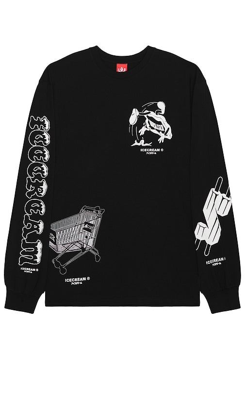 ICECREAM Loosie Long Sleeve Tee in Black - ICECREAM Loosie T-shirt à manches longues en noir - ICECREAM Loosie 黑色长袖 T 恤 - ICECREAM Loosie Langarm-T-Shirt in Schwarz - ICECREAM Loosie 긴팔 티셔츠 블랙 색상 - T-shirt a maniche lunghe sciolta ICECREAM in nero
