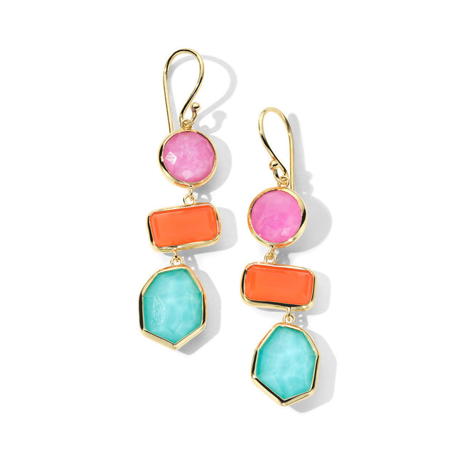 IPPOLITA Large 3-Stone Yellow Gold Drop Earrings in Summer Rainbow - ROCK CANDY