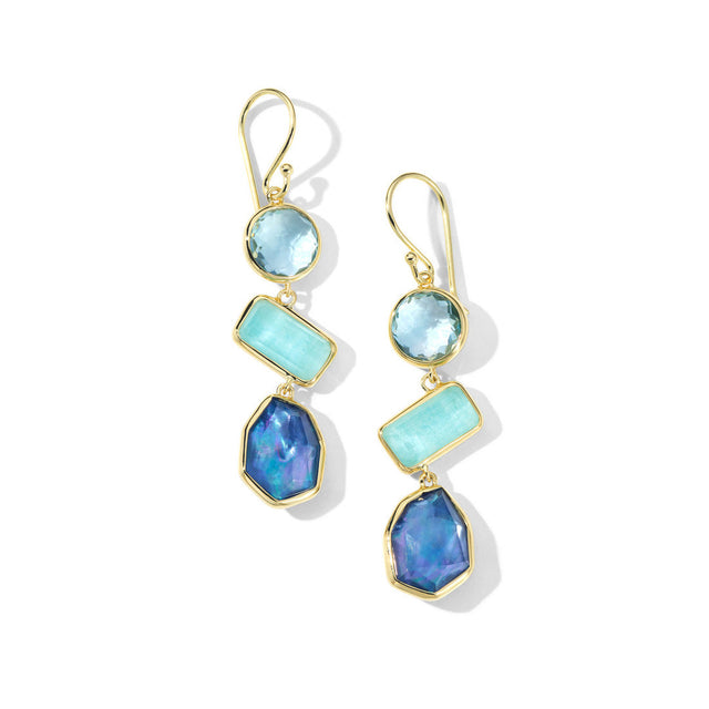 IPPOLITA Large 3-Stone Yellow Gold Drop Earrings in Waterfall - ROCK CANDY