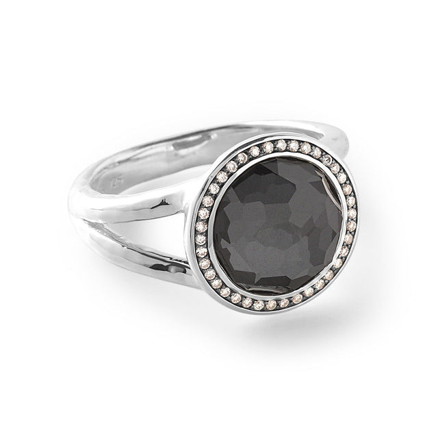 IPPOLITA Mini Hematite Ring in Sterling Silver with Diamonds - LOLLIPOP