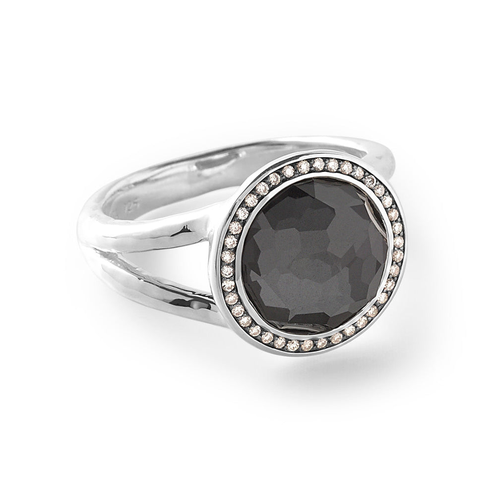 IPPOLITA Mini Hematite Ring in Sterling Silver with Diamonds - LOLLIPOP