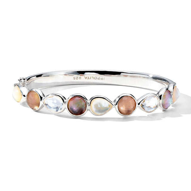 IPPOLITA Multi-Stone Hinged Sterling Silver Bangle Bracelet in Sabbia - ROCK CANDY