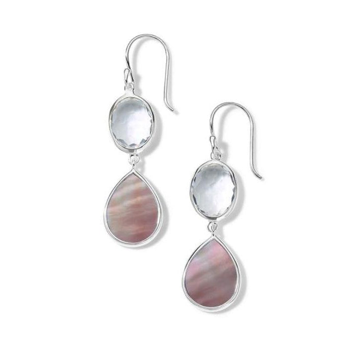 IPPOLITA Oval and Teardrop Snowman Earrings in Rock Crystal and Brown Shell Slice - WONDERLAND