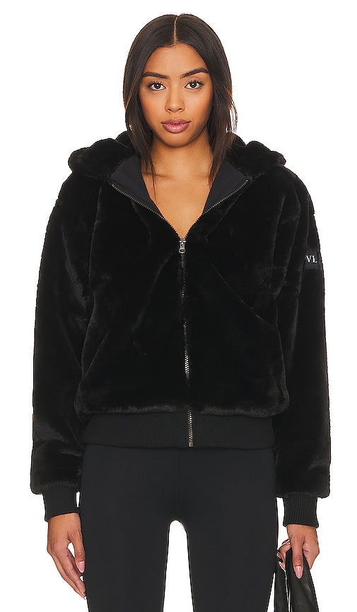 IVL Collective Faux Fur Bomber Jacket in Black