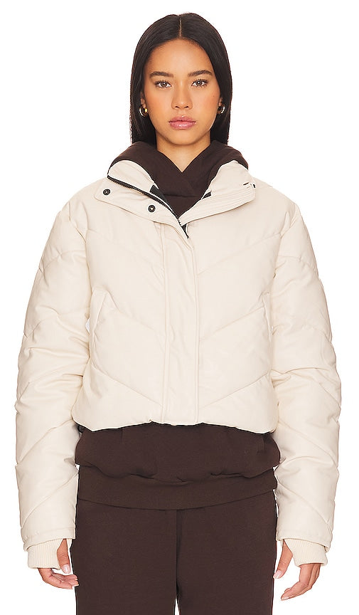 IVL Collective Faux Leather Puffer Jacket in Cream