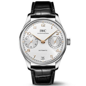 IWC Portugieser Automatic 42 Silver-Tone Dial Black Leather Strap Watch 42mm - IW501701