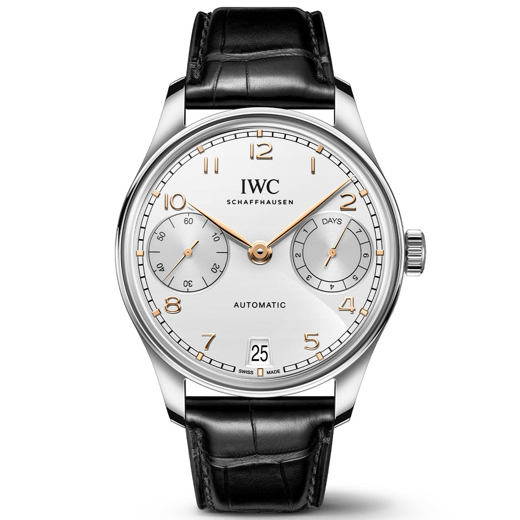 IWC Portugieser Automatic 42 Silver-Tone Dial Black Leather Strap Watch 42mm - IW501701