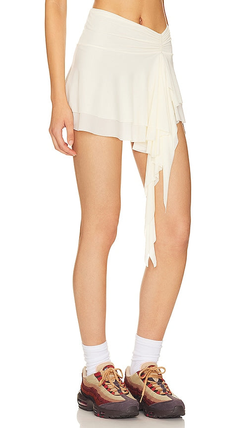 Indah Edie Frill Mini Skirt in Ivory