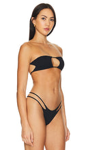 Indah Janice Solid Smocked Bandeau Bikini Top in Black