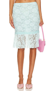 Indah Teresa Lace Midi Skirt in Baby Blue - Indah Teresa - Jupe mi-longue en dentelle bleu bébé - Indah Teresa 淡蓝色蕾丝中长半身裙 - Indah Teresa Spitzen-Midirock in Babyblau - Indah Teresa 레이스 미디 스커트 - Gonna longuette in pizzo Indah Teresa in celeste