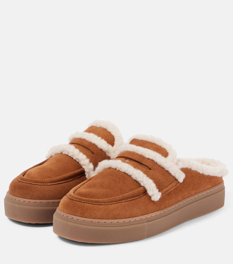 Inuikii Shearling-trimmed suede mules