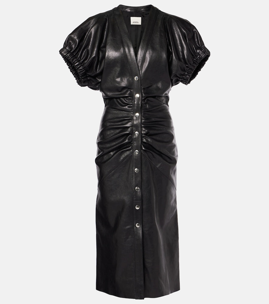 Isabel Marant Carly gathered leather midi dress. Isabel Marant Carly 褶皱皮革中长连衣裙