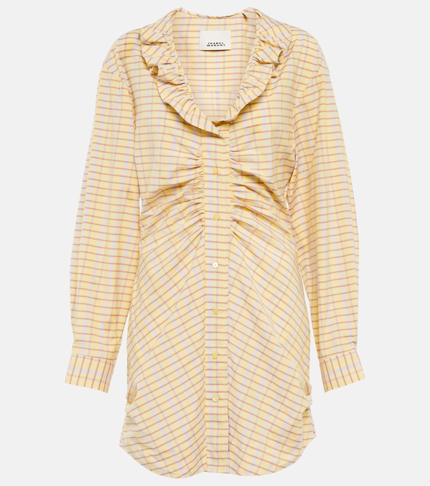 Isabel Marant Coral checked cotton and silk minidress. Isabel Marant 珊瑚色格纹棉丝迷你连衣裙