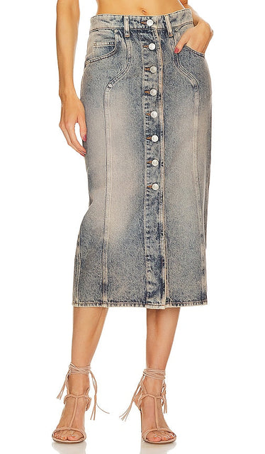 Isabel Marant Etoile Vandy Skirt in Denim-Medium - Isabel Marant Etoile Jupe Vandy en Denim-Medium - Isabel Marant Etoile Vandy 中号牛仔半身裙 - Isabel Marant Etoile Vandy Rock in Denim-Medium - Isabel Marant Etoile 반디 스커트 데님 미디엄 - Gonna Isabel Marant Etoile Vandy in denim-media