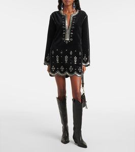 Isabel Marant Helene embellished cotton velvet minidress