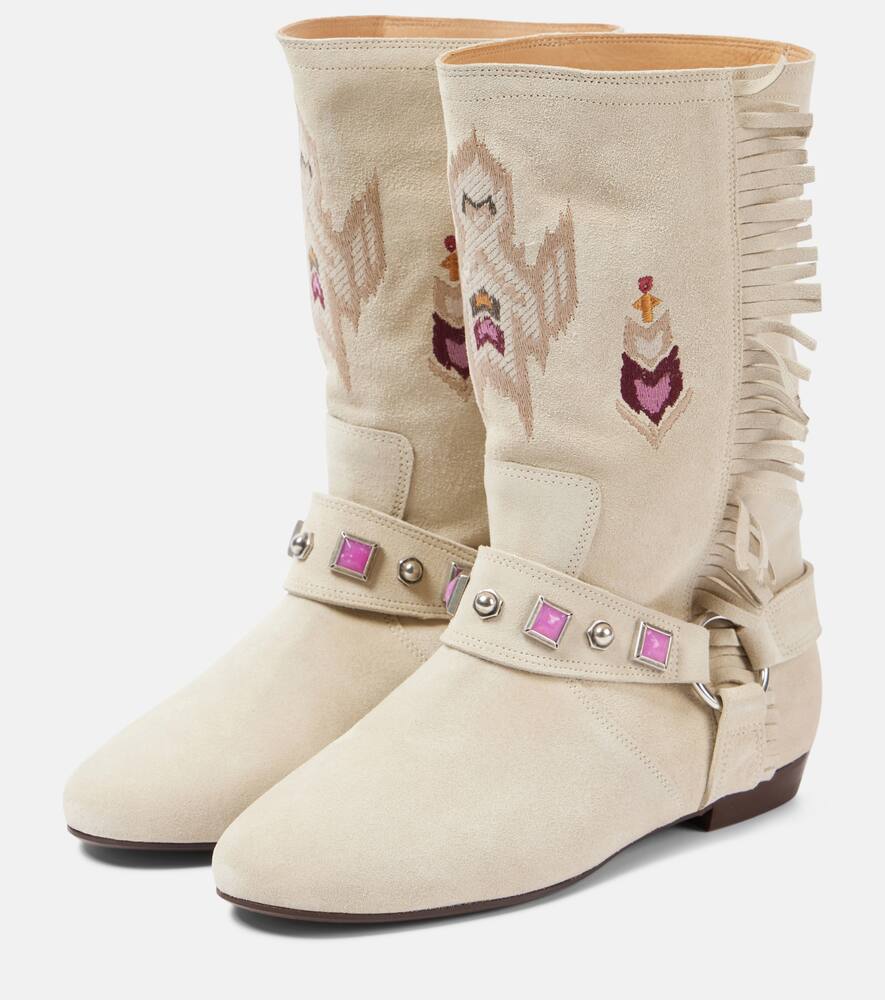 Isabel Marant Siani fringed embroidered suede ankle boots