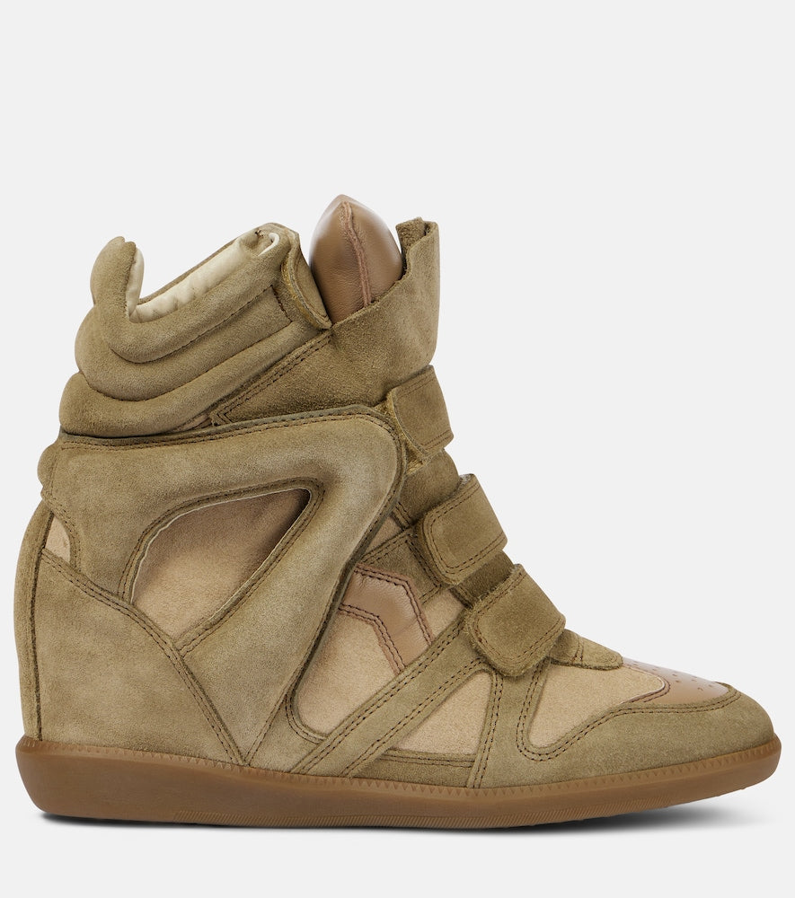 Isabel Marant Bekett leather and suede wedge sneakers - Green High Top Sneakers