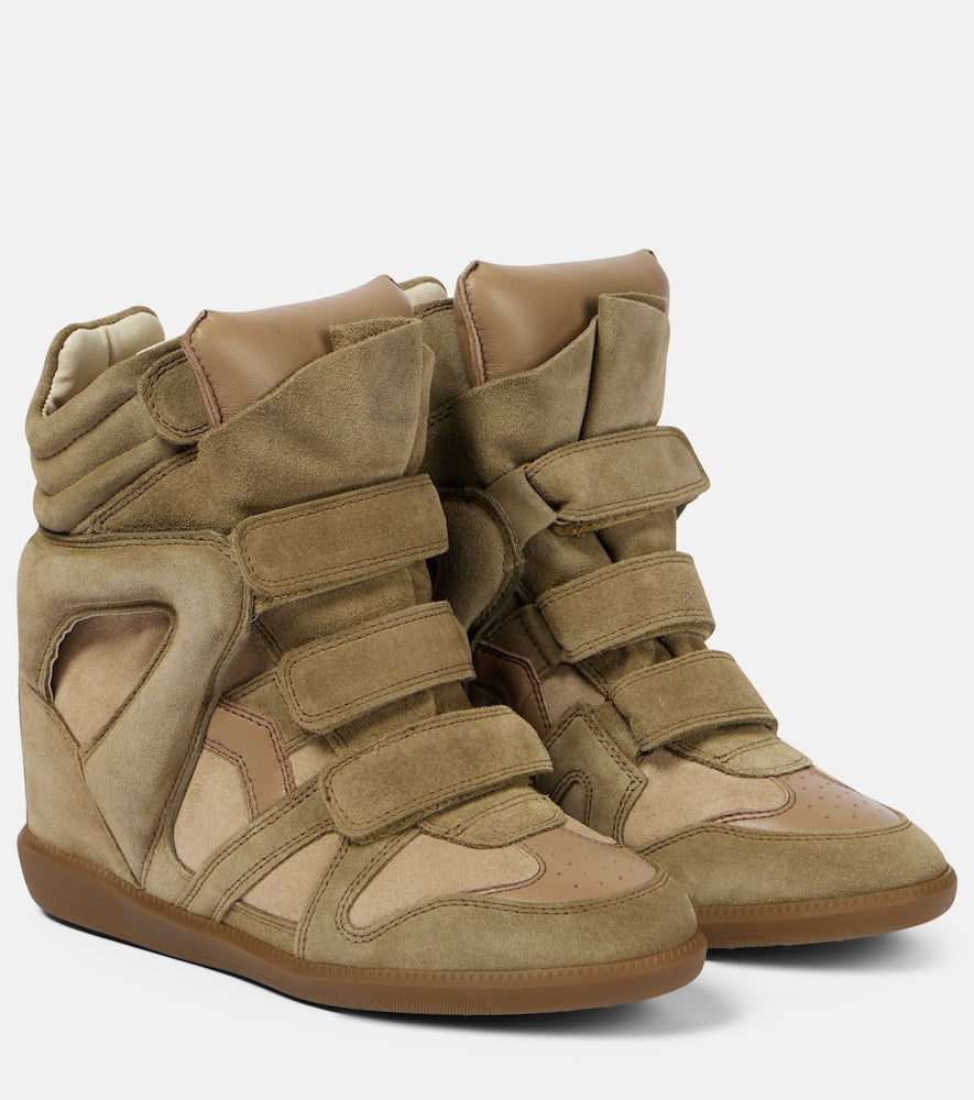 Isabel Marant Bekett leather and suede wedge sneakers - Green High Top Sneakers