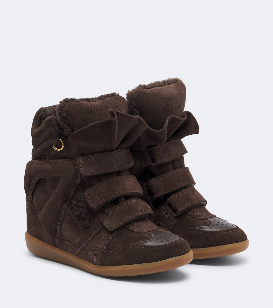 Isabel Marant Bekett shearling-lined suede wedge sneakers in Brown - High Top Sneakers