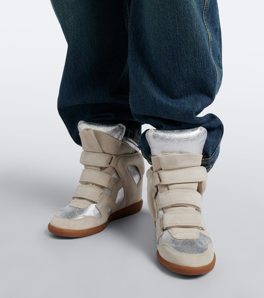 Isabel Marant Bekett suede and metallic leather sneakers in Beige - High Top Sneakers