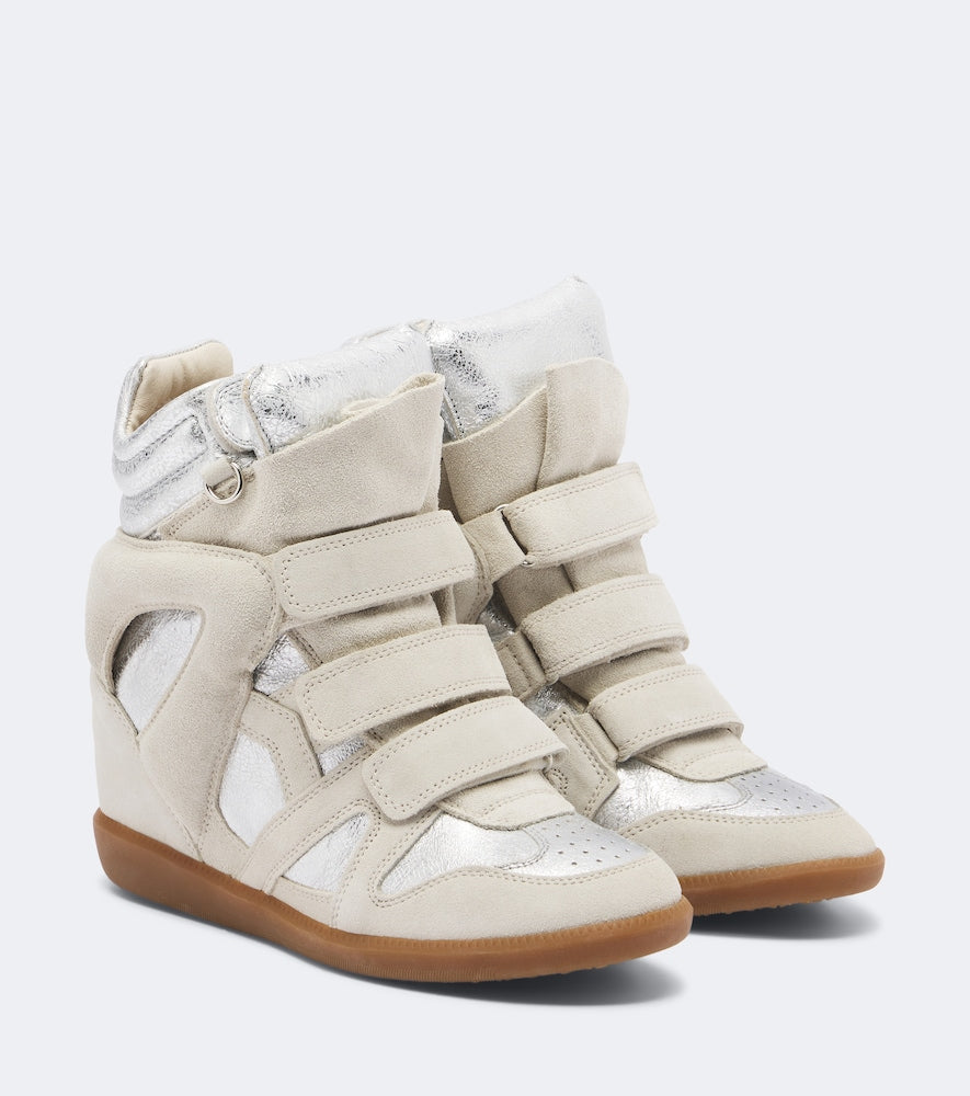 Isabel Marant Bekett suede and metallic leather sneakers in Beige - High Top Sneakers