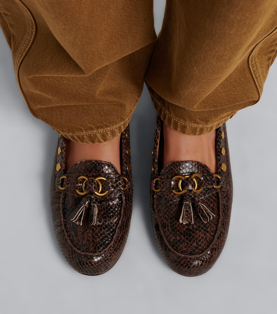 Brown Isabel Marant Faxel snake-effect studded leather loafers - Loafers
