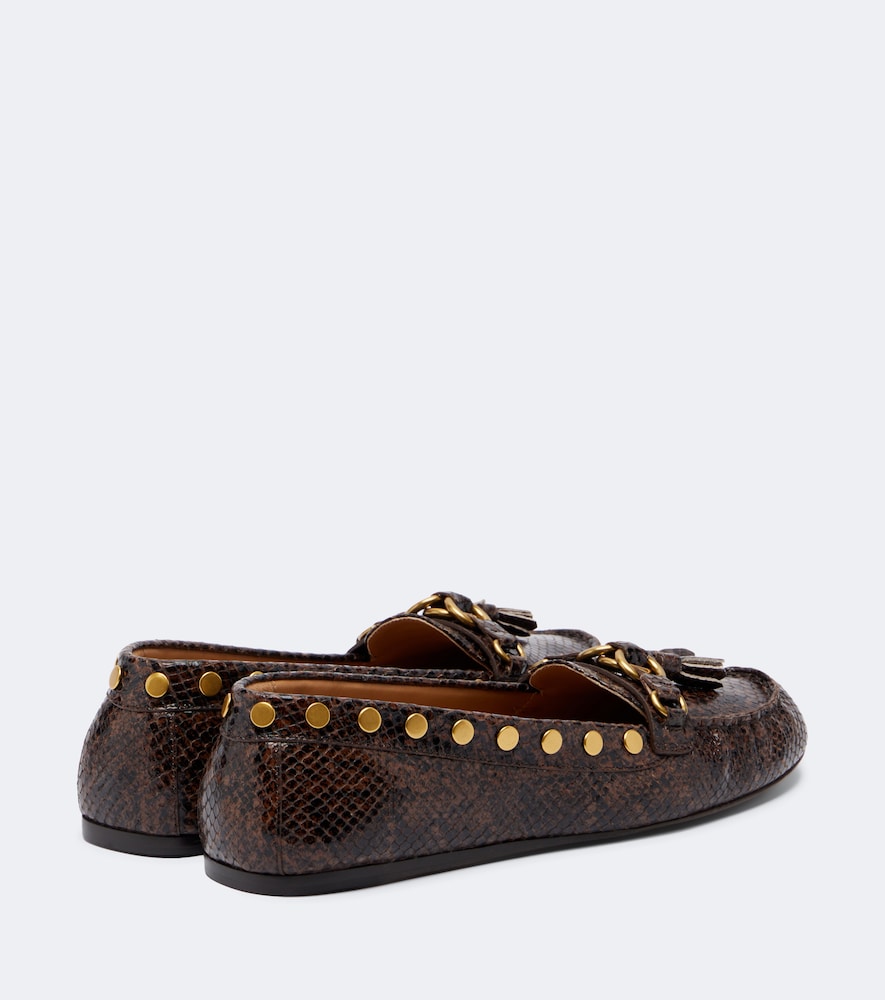 Brown Isabel Marant Faxel snake-effect studded leather loafers - Loafers