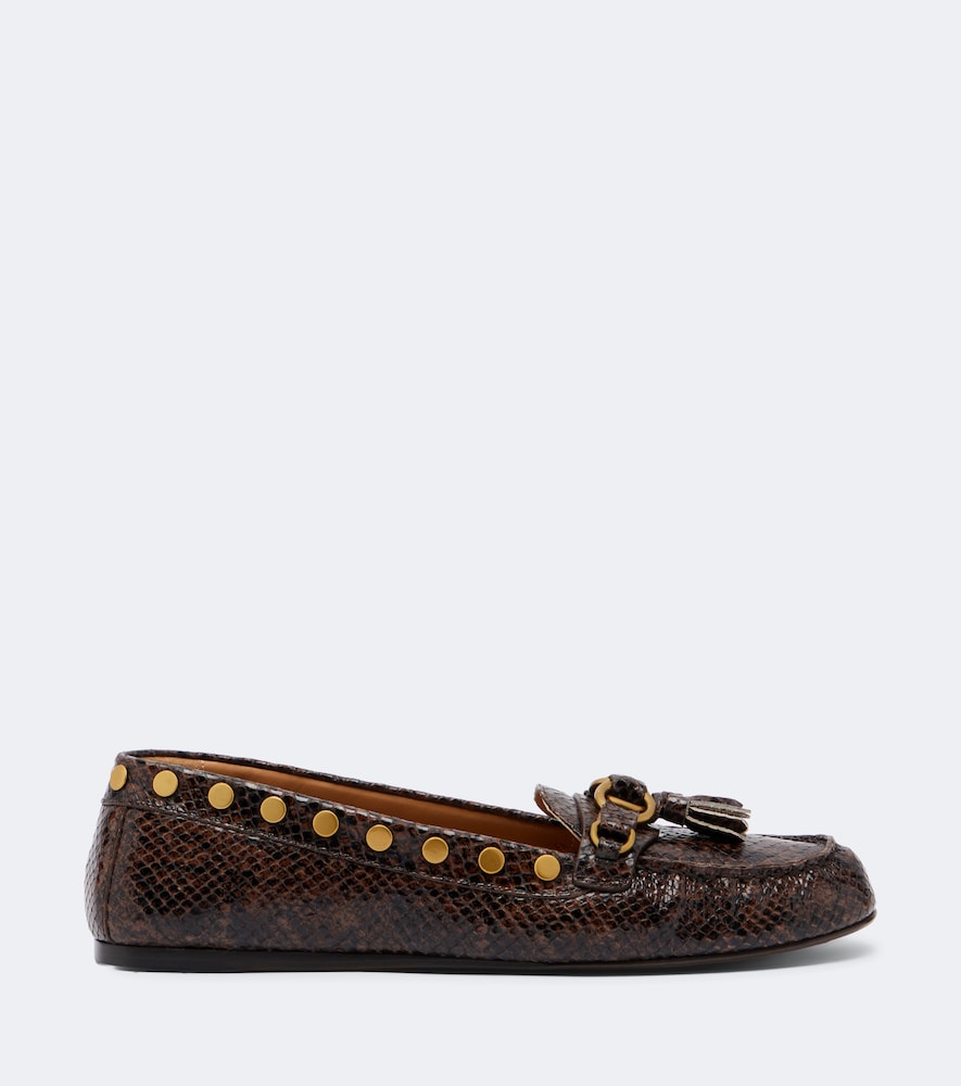 Brown Isabel Marant Faxel snake-effect studded leather loafers - Loafers