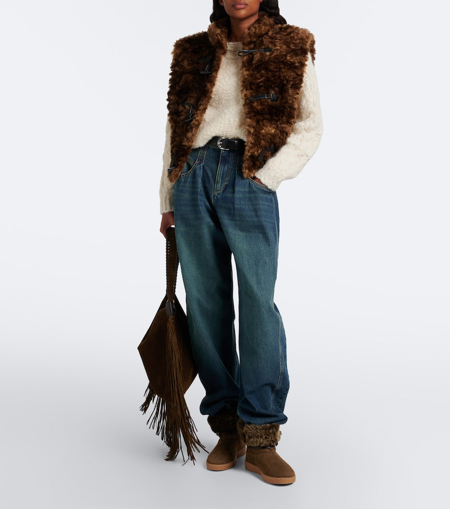 Isabel Marant Nolyz shearling-trimmed suede ankle boots - Brown Flat Boots