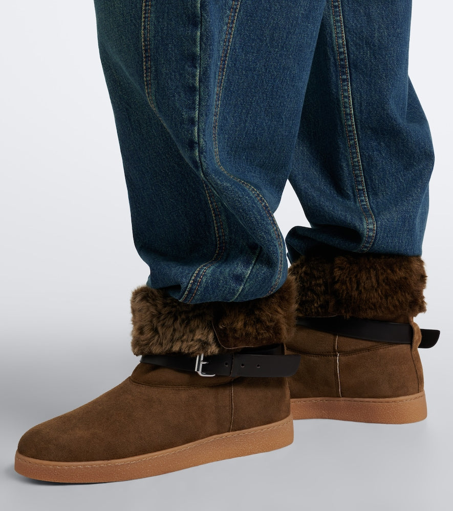 Isabel Marant Nolyz shearling-trimmed suede ankle boots - Brown Flat Boots