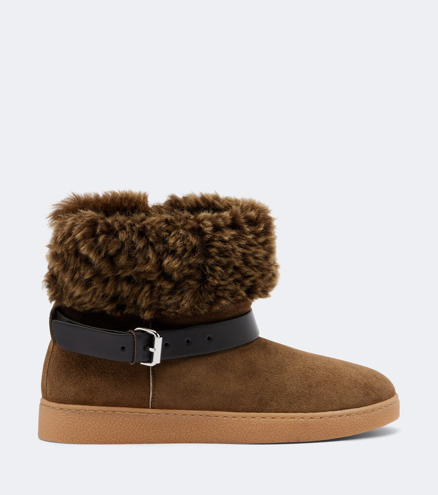 Isabel Marant Nolyz shearling-trimmed suede ankle boots - Brown Flat Boots