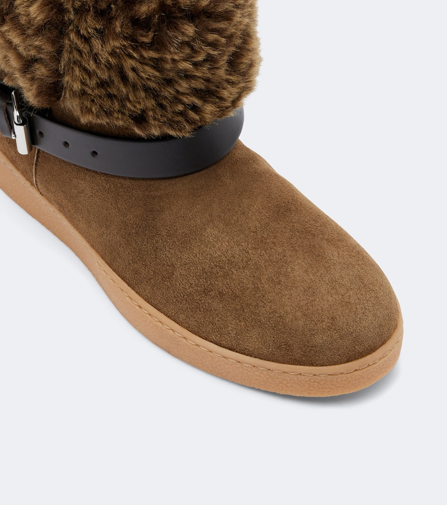 Isabel Marant Nolyz shearling-trimmed suede ankle boots - Brown Flat Boots