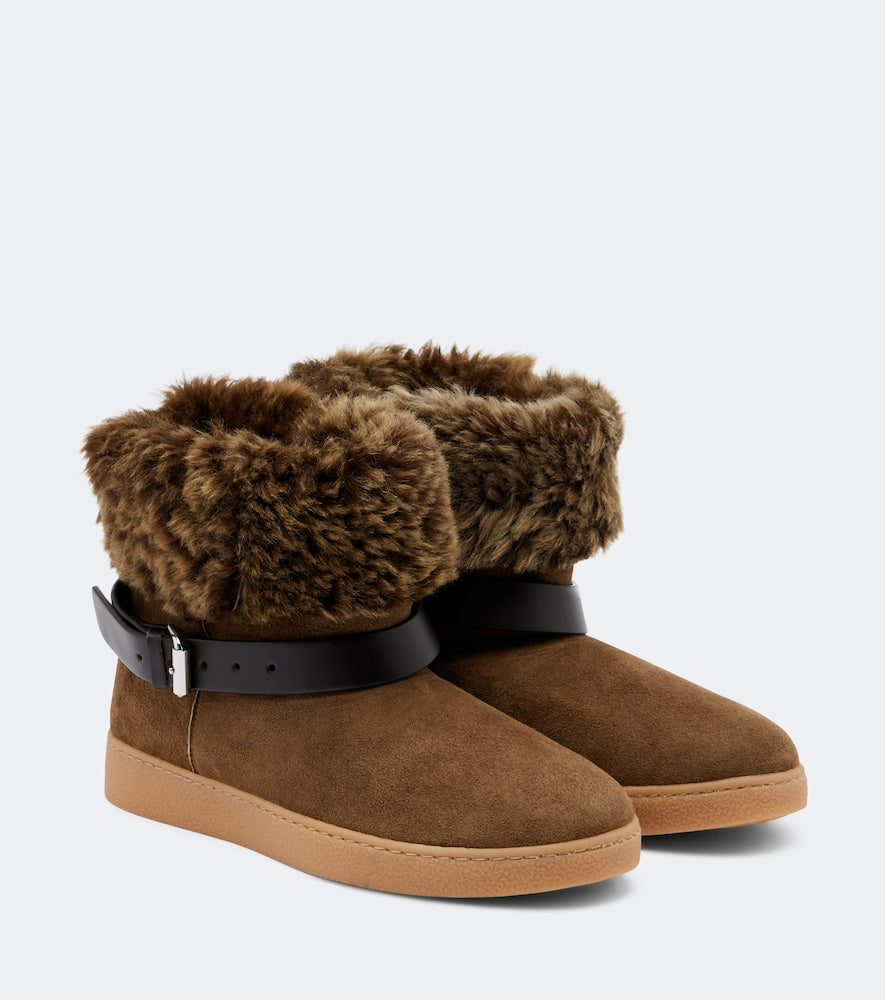 Isabel Marant Nolyz shearling-trimmed suede ankle boots - Brown Flat Boots
